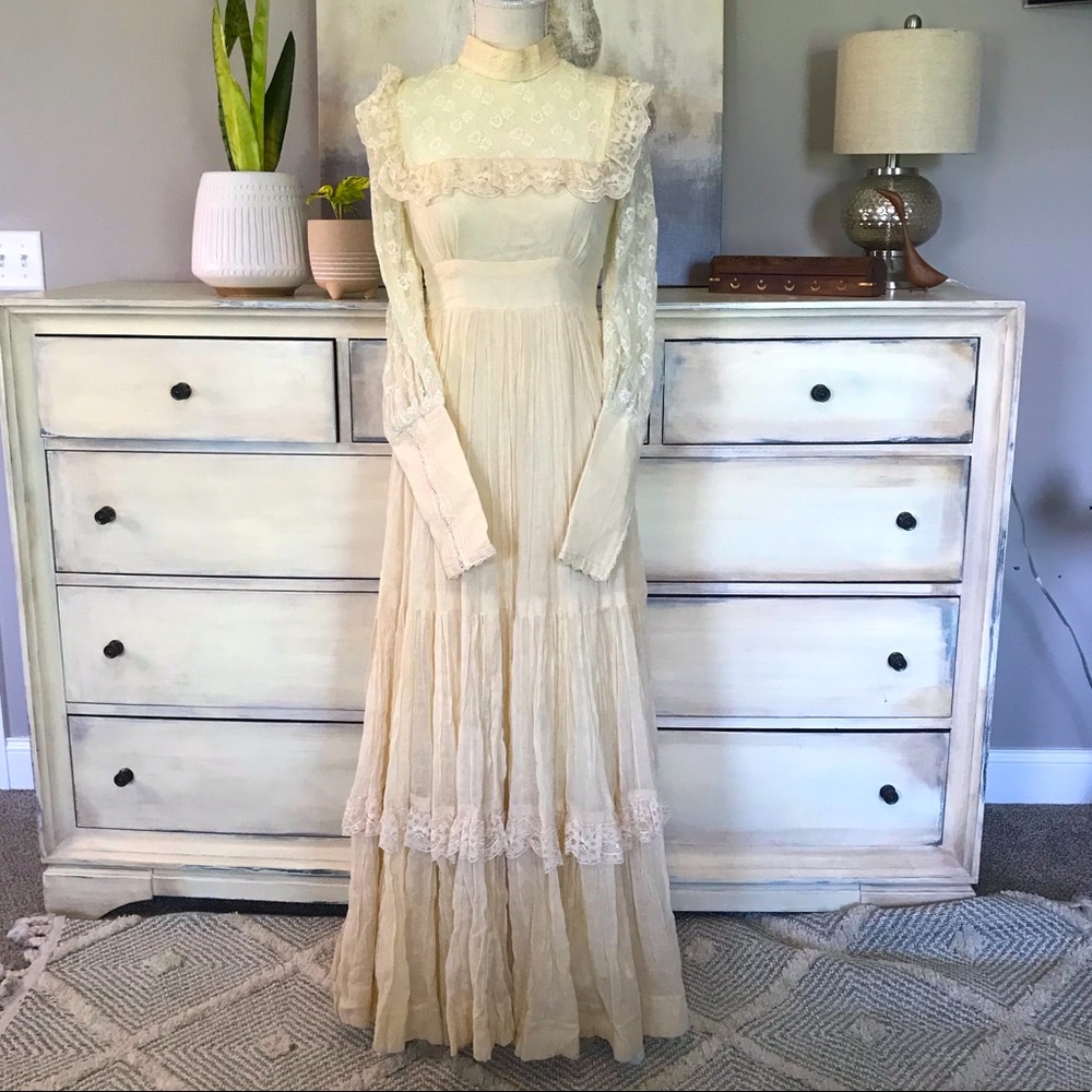 Gunne Sax High Collar Cottagecore Dress 11 - Picture 1 of 10